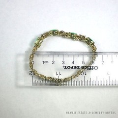 Vintage Burmese Jadeite Jade & Diamond Floral 14k Yellow Gold Bracelet w/ Papers
