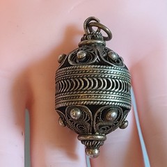 Vintage Ethnic Silver Filigree Orb Pendant Locket 1.5” Ornate Prayer Box Amulet