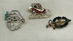 VTG Lot 22 Pins Christmas Holiday Santa Ornament Tree Candle Wreath Stockin Bell
