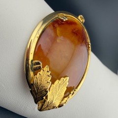 Vintage Glass Cabochon Pendant Necklace Set Orange Brown Beaded Gold Tone