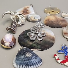 Vintage Mother of Pearl Pendant Lot of 15 Beach Shell Anchor Palm Tree
