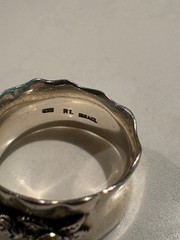 Vintage Sterling Silver 925 RL Israel Wide Hammered Rose Floral Band Ring Size 8