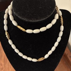 “Direction One” Vintage 26” L Gold & White Acrylic Necklace $22