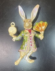 Kirks Folly Alice In Wonderland Folly White Rabbit Pin Brooch 3″ Enamel Crystal