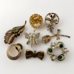 Secret Garden Collection Vintage Brooch Lot 8 Gold Tone Floral Butterfly Pins