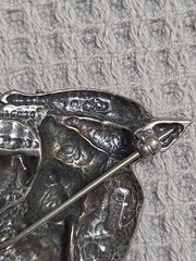 Signed SC Vintage Sterling Silver Wolves Howling At The Moon Brooch