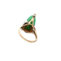 Diamond Gold Frog Ring Carved Jade 18k Yellow Vintage
