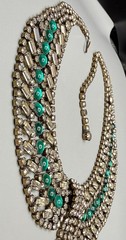 Hobe Signed Clear & Green Glass Rhinestone Necklace 16.5” With 3.75” Fringe VTG