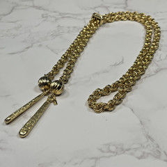 Vintage Signed Lisa Jewel Brand Gold Tone Rope Chain Lariat Tassel Necklace 70’s