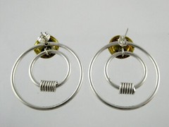 Sterling Silver and Brass Dual Circle Modernist Stud Earrings 12g 1.5 Inches