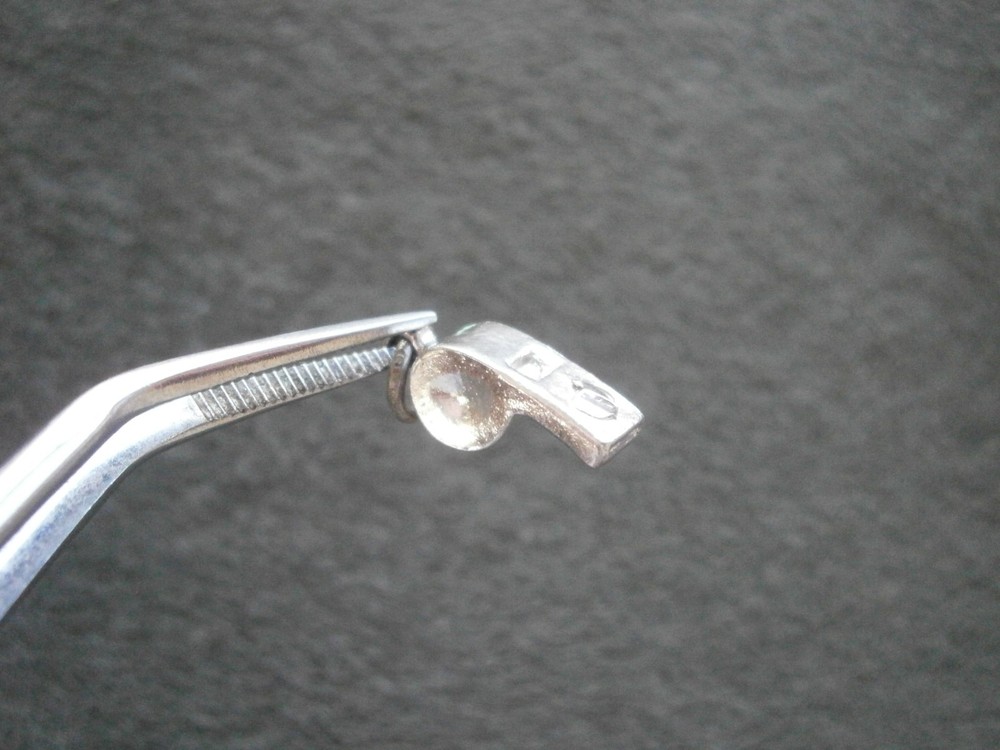 Small Sports Whistle Vintage Shiny Sterling Silver Bracelet Charm Pendant 1.5g