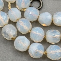 Vintage Opaline Opalite Beaded Necklace Faceted Art Glass Hand Knotted 18″