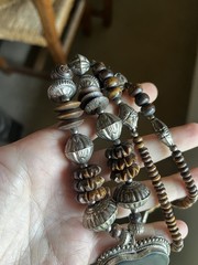 Unique Vintage Boho Folk Metal Heart Pendant With Wood And Metal Beaded Chain