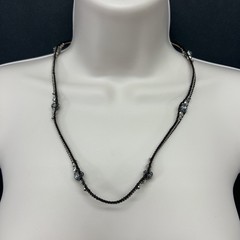 Lucky Brand Woven Brown Silver Tone Bead Necklace Rhinestones 22” Adjusts