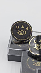 USA 250th Anniversary Obsidian Stone Commemorative Pin Badge 1.2″Limited Edition
