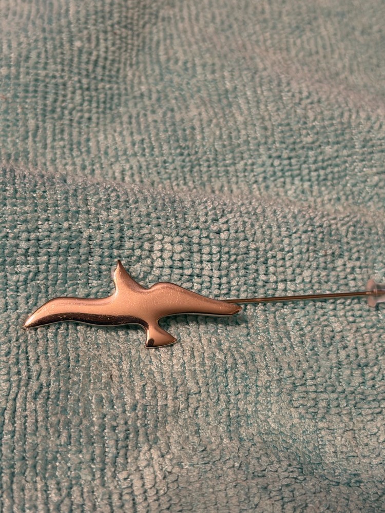 Vintage 925 Sterling Silver Seagull Lapel Hat Stick Pin ~ Mid-Century Modernist