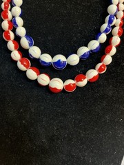 RARE Vntg Signed FLORENZA Red White & Blue Patriotic Enamel DBL Strand Necklace