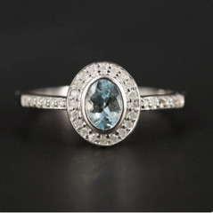 1.Ct Art Deco Style Lab-Created Aquamarine & Diamond Halo Engagement Sliver Ring