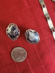 Vtg Siam Sterling Niello 2 Bracelets Earrings Set Black Silver Thailand