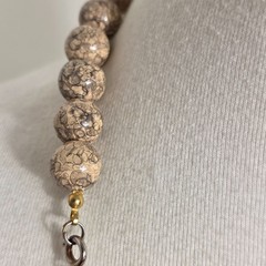Beaded Statement Necklace Square & Round Beads Flat Gold & White Spacers