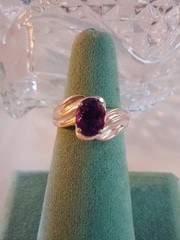 Vintage Oval Cut Amethyst Cocktail Band Ring Size 7 Sterling Silver