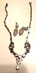 SET OF 2: Vintage Red & Clear Rhinestone Necklace w/NEW Marquis Red Earrings