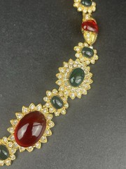 Kenneth Jay Lane KJL Jackie O Maharani Necklace Ruby Emerald Cabochon COA Box