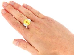 11.74Ct Ceylon Yellow Sapphire and 0.66Ct Diamond, 18k White Gold Ring