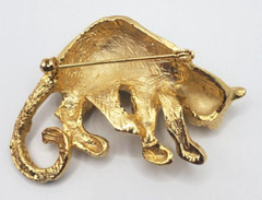 Leopard Cheetah Cat Pin Arched Back Black Enamel Rhinestone Eyes