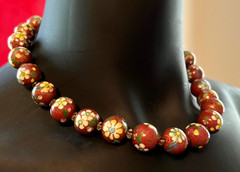 Beautiful Vintage 17″ Cloisonné Floral Bead Necklace