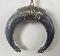 Vintage Glass Grey Marbled Crescent Moon 36” Chain Hardware On Moon Silver?