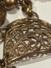 Vintage Brass Filigree Festoon Bib Necklace Victorian Revival Hollow Ball Drops