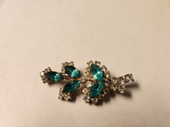 Teal/Clear Marquise Crystals Rhinestones Silver Vintage Brooch Pin 1 7/8” B6