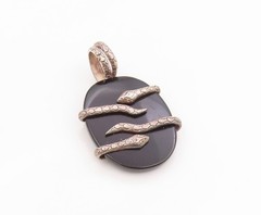 925 Sterling Silver Vintage Pendant Black Onyx Classic Entwined Snake PT26095