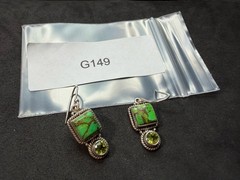 4.98g Vintage Sterling Silver 925 Green Inlay Drop Dangle Earrings Retro M
