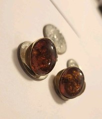 Art Deco Vtg Antique 14kt Solid Gold Huge Amber Hallmark Earrings Not Scrap 7.8g