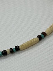 Chunky Handmade Necklace: Bone, Turquoise & Horn w Sterling Closure.