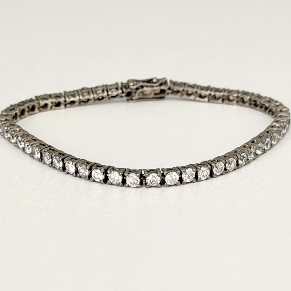Vintage 925 Sterling Silver Clear CZ Tennis Bracelet 7″