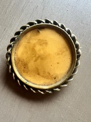 Antique Victorian Round Photo Brooch Faded Portrait Mourning Pin Brass Frame