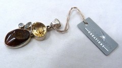 STARBORN CREATIONS STERLING SILVER CHAMPAGNE TOPAZ FIRE AGATE PENDANT NEW W/TAG
