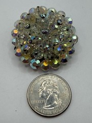 VINTAGE Iridescent Aurora Borealis Crystal Domed Round Cluster Brooch Pin