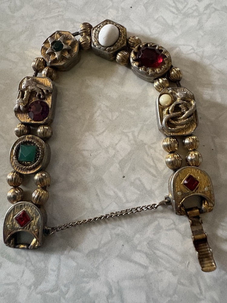 Victorian Revival Goldette Slide Charm Bracelet Signed Vintage