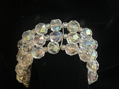 Vintage Aurora Borealis Crystal Expandable Wire Cuff Bracelet