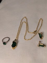 Pendant Necklace 18″ 2mm Chain, Earrings & Ring Stamped 925. Size 6. Vintage