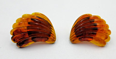 VTG LES BERNARD BIG clip on brown yellow shade gold tone HINGED PIERCED Earring