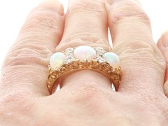 Antique 4.20Ct White Opal and 0.80Ct Diamond 18k Yellow Gold Ring Circa 1880