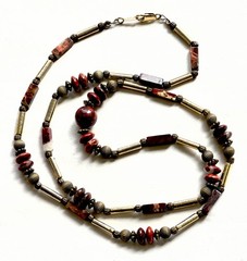 Vtg Red Jasper Varied Bead Necklace Gold Tone Spacers Gold Filled Clasp 15” Drop