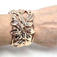 Vintage Wide Cuff Bracelet Leaf Cutout Rose Gold Plated BBJ JTV 8″
