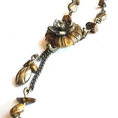Vintage Tigers Eye Wire Wrapped Pendant Necklace