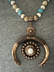 Shyanne Southwestern Style Bead Necklace Copper Tone Squash Blossom Pendant n602